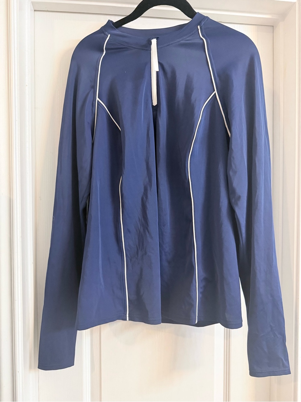 Lands' End Navy Long-Sleeve Swim Rash Guard with White Piping